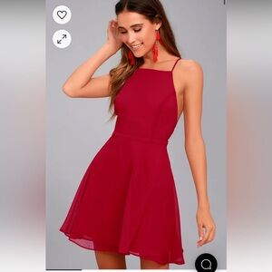 Lulu's Women's Letter of Love Red Backless Skater Dress - size XS